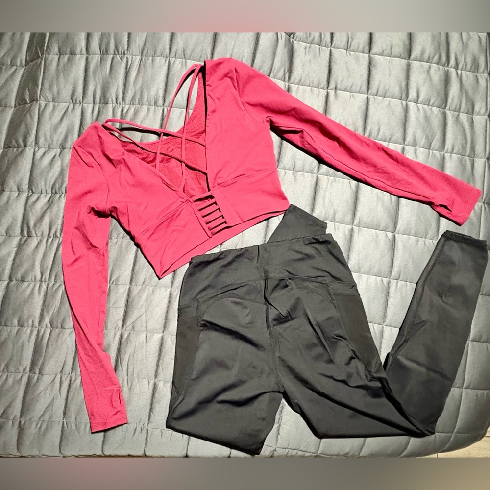 Burgundy and Black Activewear Set
